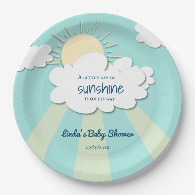 Assiettes En Carton Cute Little Sunshine Sexe Baby shower neutre (Devant)