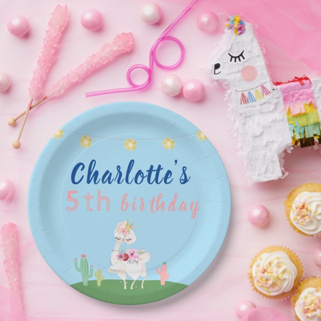 Assiettes En Carton Cute Llama Fun Blue Anniversaire (Fête)