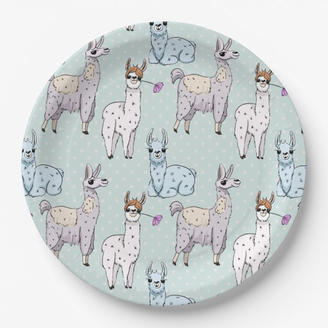 Assiettes En Carton Cute Llama Motif Pois (Devant)