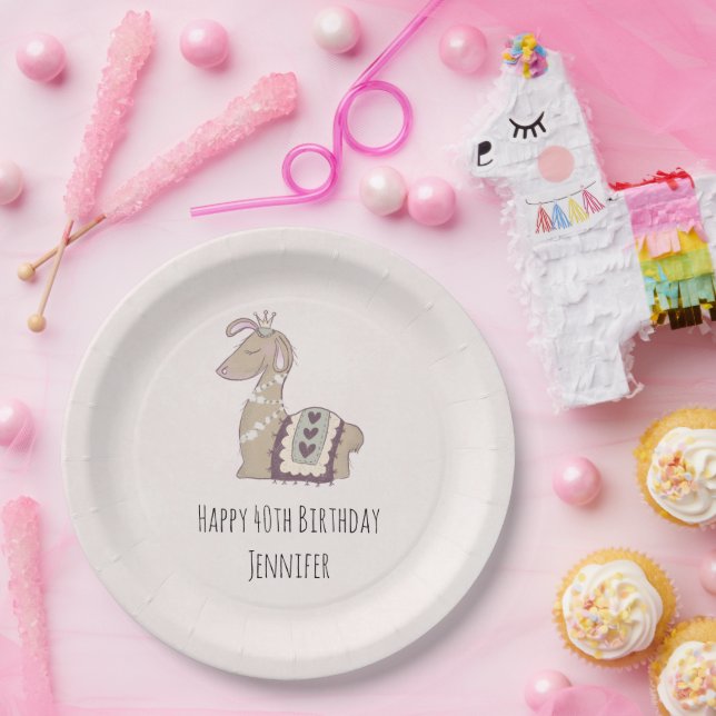 Assiettes En Carton Cute Llama Princess portant un anniversaire de la  (Fête)