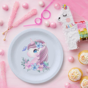 Assiettes En Carton Cute & Magique Baby Unicorne en Aquarelle