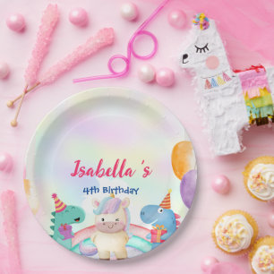 Assiettes En Carton Cute Magique Rainbow Dino Unicorn Anniversaire