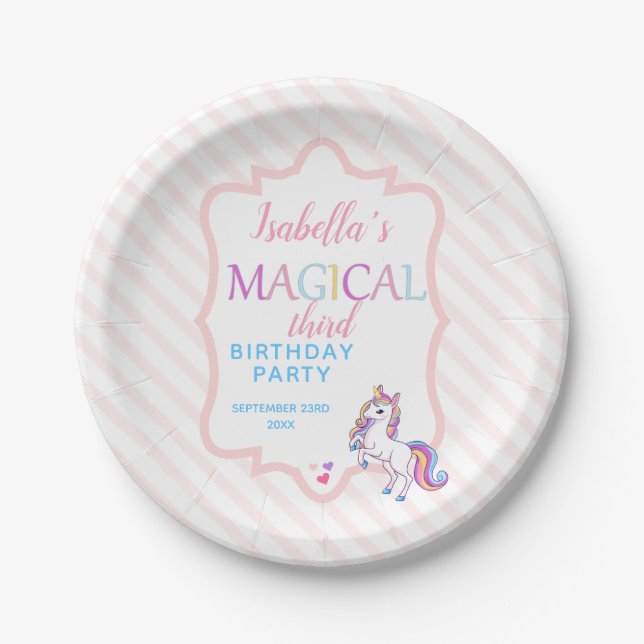Assiettes En Carton Cute Magique Unicorn rose fête d'anniversaire (Devant)