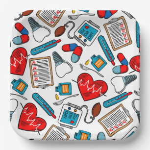 Assiettes En Carton Cute Médicale Nurse Doctor thème Motif mixte 