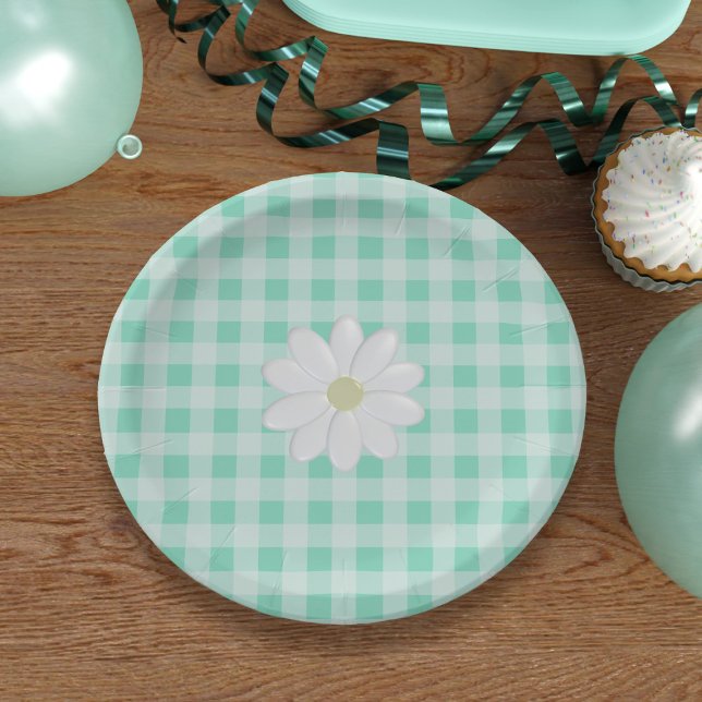 Assiettes En Carton Cute Mint Green En vichy Vérifier Plaques Papier M (Perfect paper plates for picnics in the park or birthday celebrations)