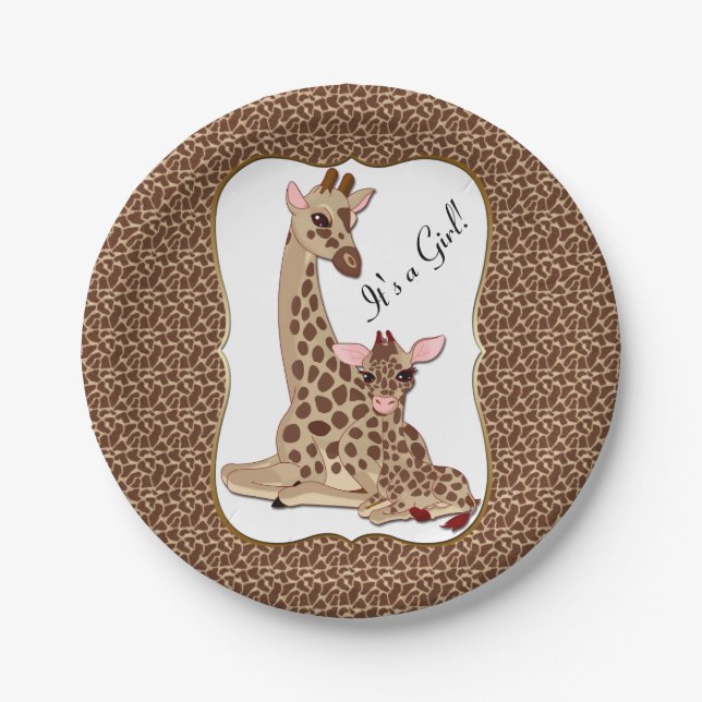 Assiettes En Carton Cute Mom & Baby Giraffe Baby shower à thème animal (Devant)