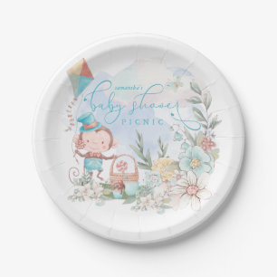 Assiettes En Carton Cute Monkey Floral Boy Baby shower Floral Pique-ni
