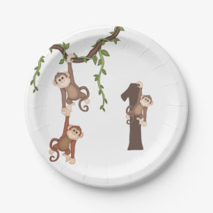 Assiettes En Carton Cute Monkeys Kid's 1st Birthday Paper Plate