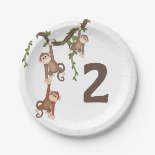 Assiettes En Carton Cute Monkeys Kid's 2nd Birthday Paper Plate