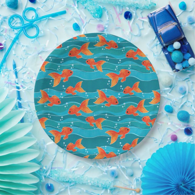 Assiettes En Carton Cute Motif de natation Goldfish & Water (Fête)