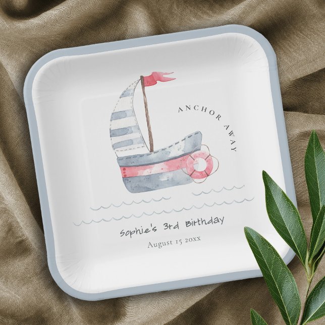 Assiettes En Carton Cute Nautical Soft Red Blue Anniversaire de enfant (Créateur téléchargé)