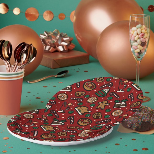 Assiettes En Carton Cute Noël Motif de nourriture Plaques de papier en (Multi)