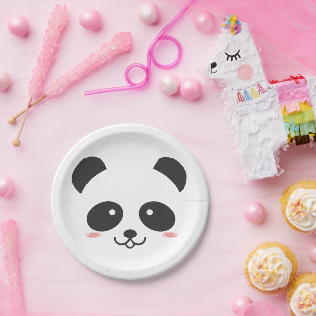 Assiettes En Carton Cute Noir et Blanc Simple Kawaii Panda Ours (Fête)