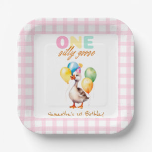Assiettes En Carton Cute One Silly Goose Rose Girl 1er anniversaire