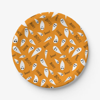 Assiettes En Carton Cute orange et blanc Halloween Ghosts Boo motif
