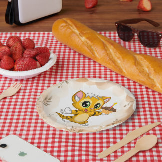 Assiettes En Carton Cute Orange Kitty Chat Plaques de papier d'anniver