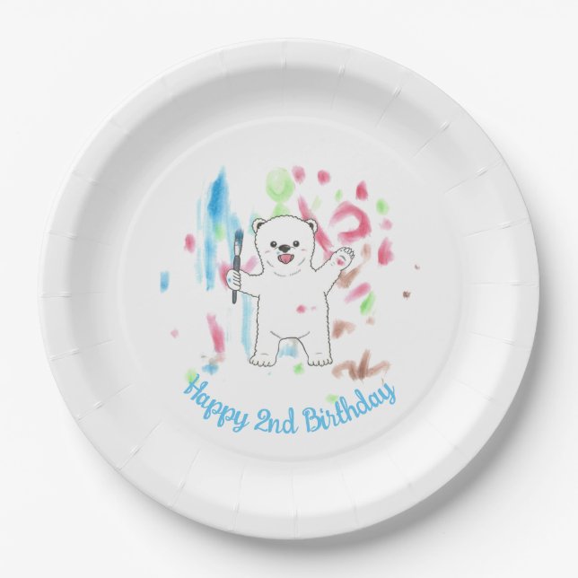 Assiettes En Carton Cute Ours Polaire Art Anniversaire Plaque Papier (Devant)