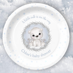 Assiettes En Carton Cute Ours Polaire Baby shower Garçon d'hiver Blanc