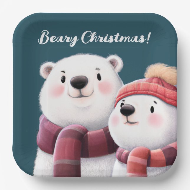 Assiettes En Carton Cute Ours Polaire Cubs Portant Des Écharpes (Recto)