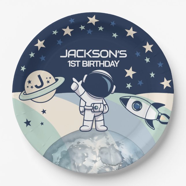 Assiettes En Carton Cute Outer Space Astronaut Birthday (Devant)
