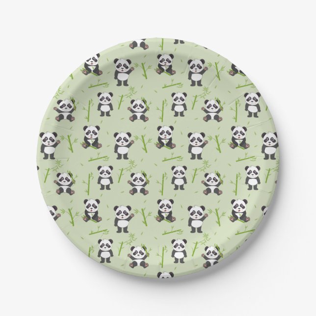 Assiettes En Carton Cute Panda Bear Bamboo Kawaii Animals Pattern (Devant)