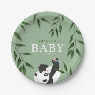 Assiettes En Carton Cute Panda & Foliage Baby shower neutre