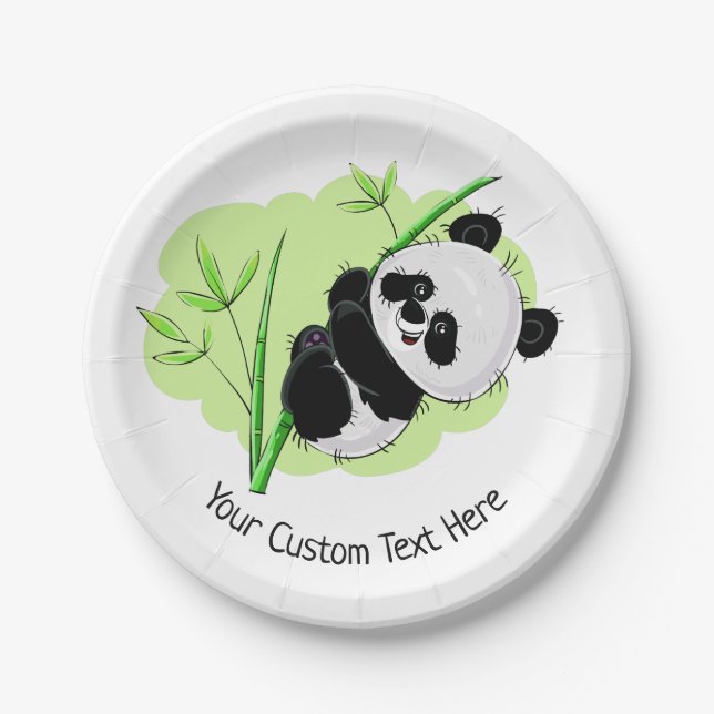 Assiettes En Carton Cute Panda plaques de papier texte personnalisées (Devant)