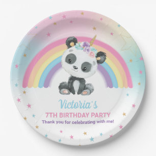 Assiettes En Carton Cute Pandacorn Panda fête d'anniversaire Rainbow
