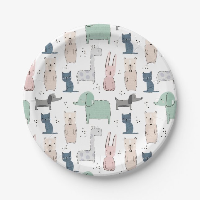 Assiettes En Carton Cute Pastel Baby Motif animal (Devant)