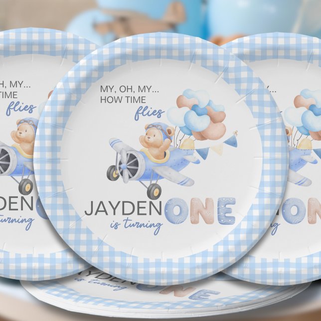 Assiettes En Carton Cute Pastel Bleu Brown Ours Bébé Tourne un (Créateur téléchargé)