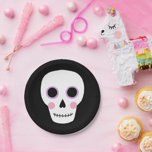 Assiettes En Carton Cute Pastel Crâne Halloween Plaque papier d'annive (Fête)