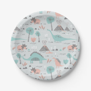Assiettes En Carton Cute Pastel Dinosaur Motif