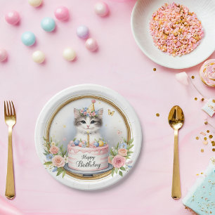 Assiettes En Carton Cute Pastel Kitten Gâteau d'anniversaire - Anniver