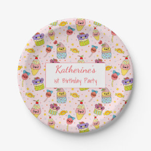 Assiettes En Carton Cute Pastel Pink Kawaii Gastronomie sucrée Fête d'