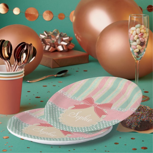 Assiettes En Carton Cute Pastel Polka Dot & Stripes Design (Multi)