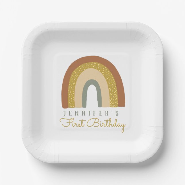 Assiettes En Carton Cute Pastel Terracota Arc-en-ciel Anniversaire (Recto)