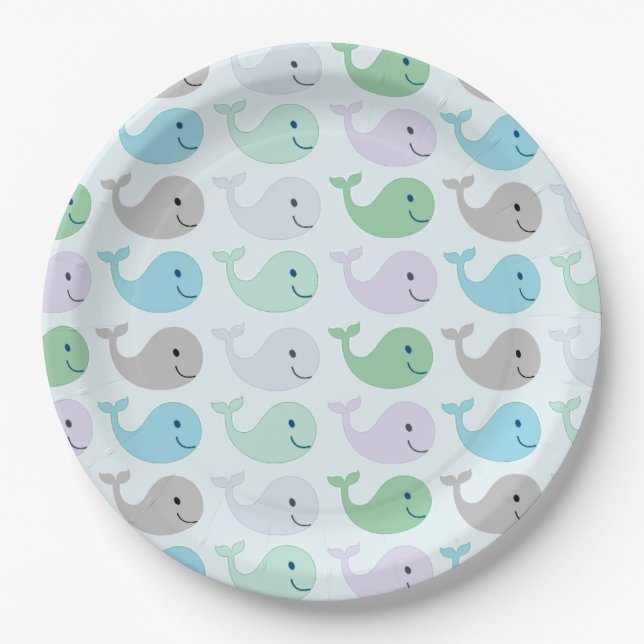 Assiettes En Carton Cute Pastel Whales Motif (Devant)