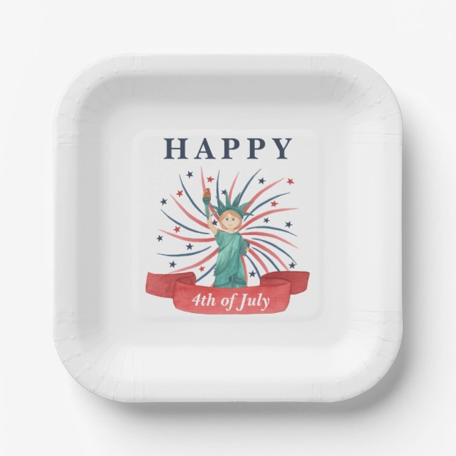 Assiettes En Carton Cute Patriotique Rouge Blanc Et Bleu 4 juillet (Recto)