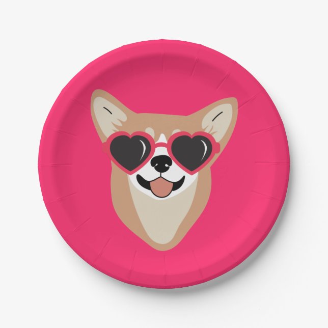 Assiettes En Carton Cute Pembroke Welsh Corgi rose (Devant)