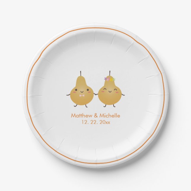 Assiettes En Carton Cute Perfect Pear Parfait Paire Mariage Whimsical (Devant)