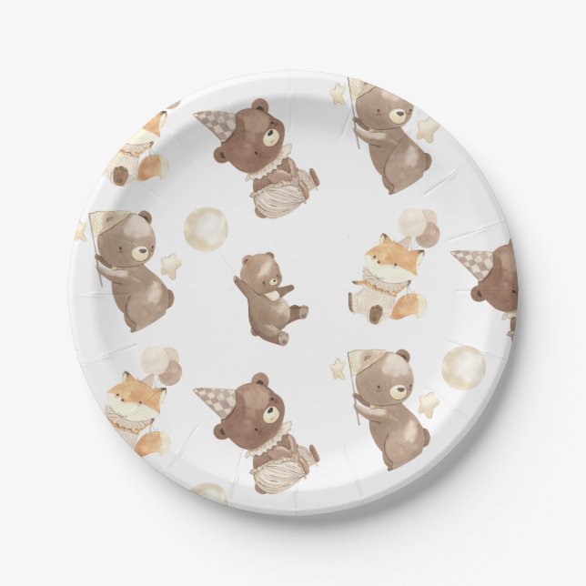 Assiettes En Carton Cute Petit Ours Moderne 1er Anniversaire (Devant)