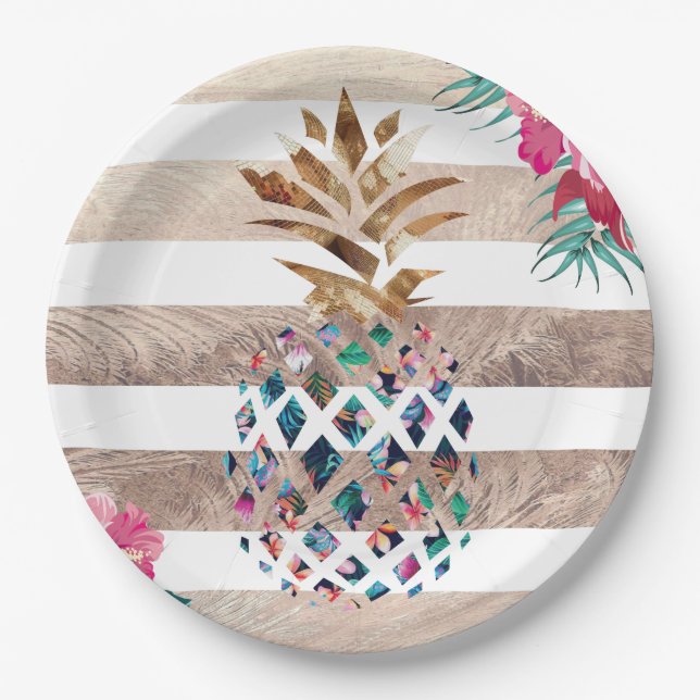 Assiettes En Carton Cute Pineapple or rayé design (Devant)