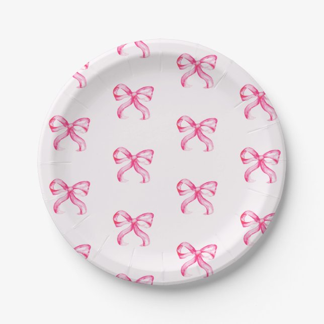 Assiettes En Carton Cute Pink Bow Coquette Pattern Baby Shower (Devant)