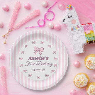 Assiettes En Carton Cute Pink Bow First Birthday 