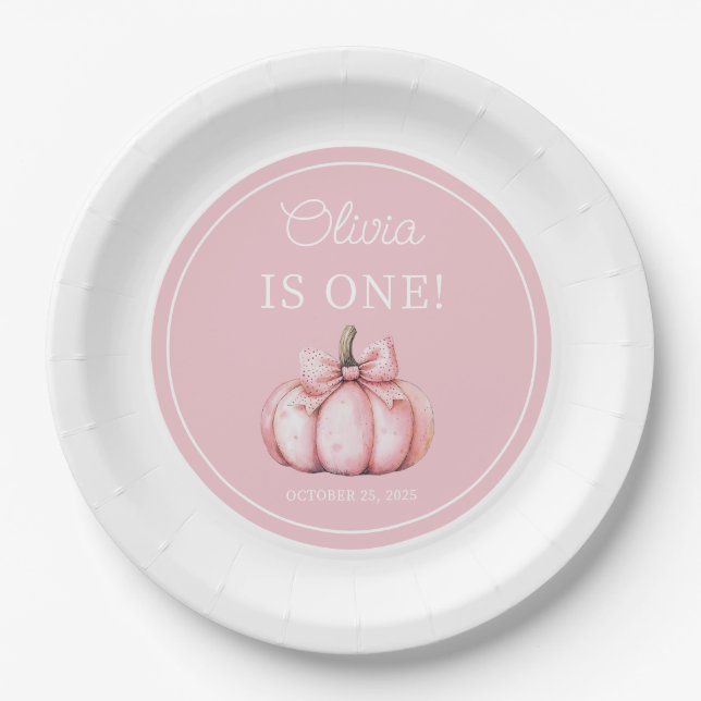 Assiettes En Carton Cute Pink Pumpkin Girl 1st Birthday (Devant)
