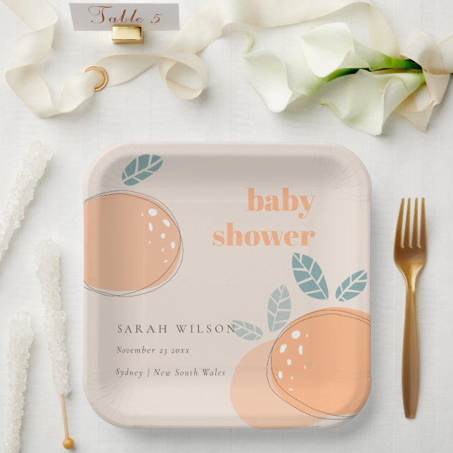 Assiettes En Carton Cute Poche Blush Orange Fruit Baby shower Gras (Mariage)
