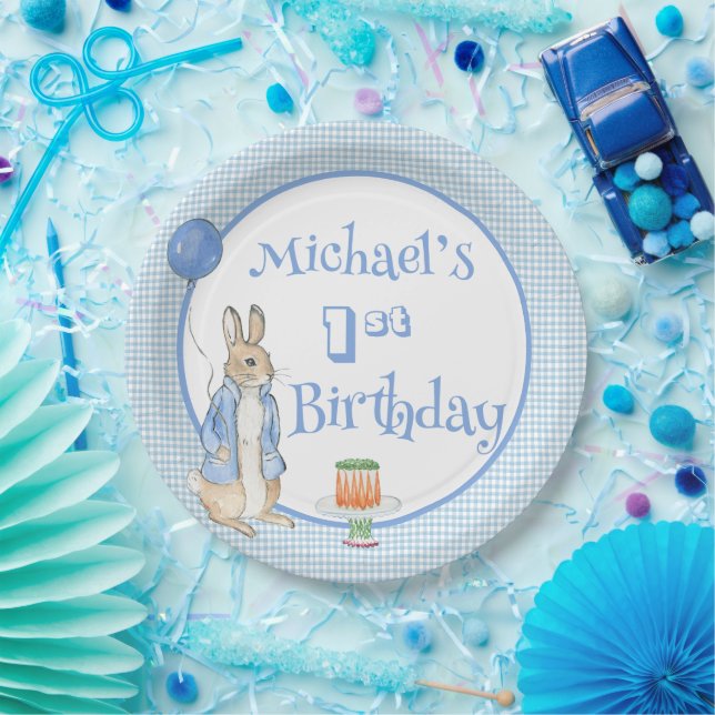 Assiettes En Carton Cute Rabbit Bleu 1er anniversaire fête (Fête)