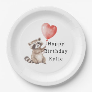 Assiettes En Carton Cute Raccoon Animal Heart Balloon Anniversaire