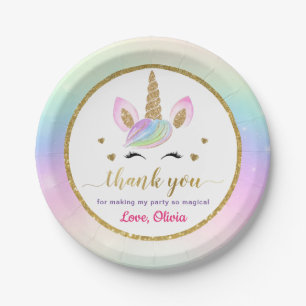 Assiettes En Carton Cute Rainbow Magical Gold Merci Unicorn