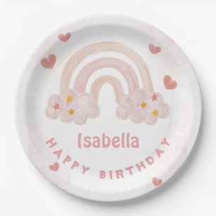 Assiettes En Carton Cute Rainbow Personnalisé Nom Joyeux Anniversaire